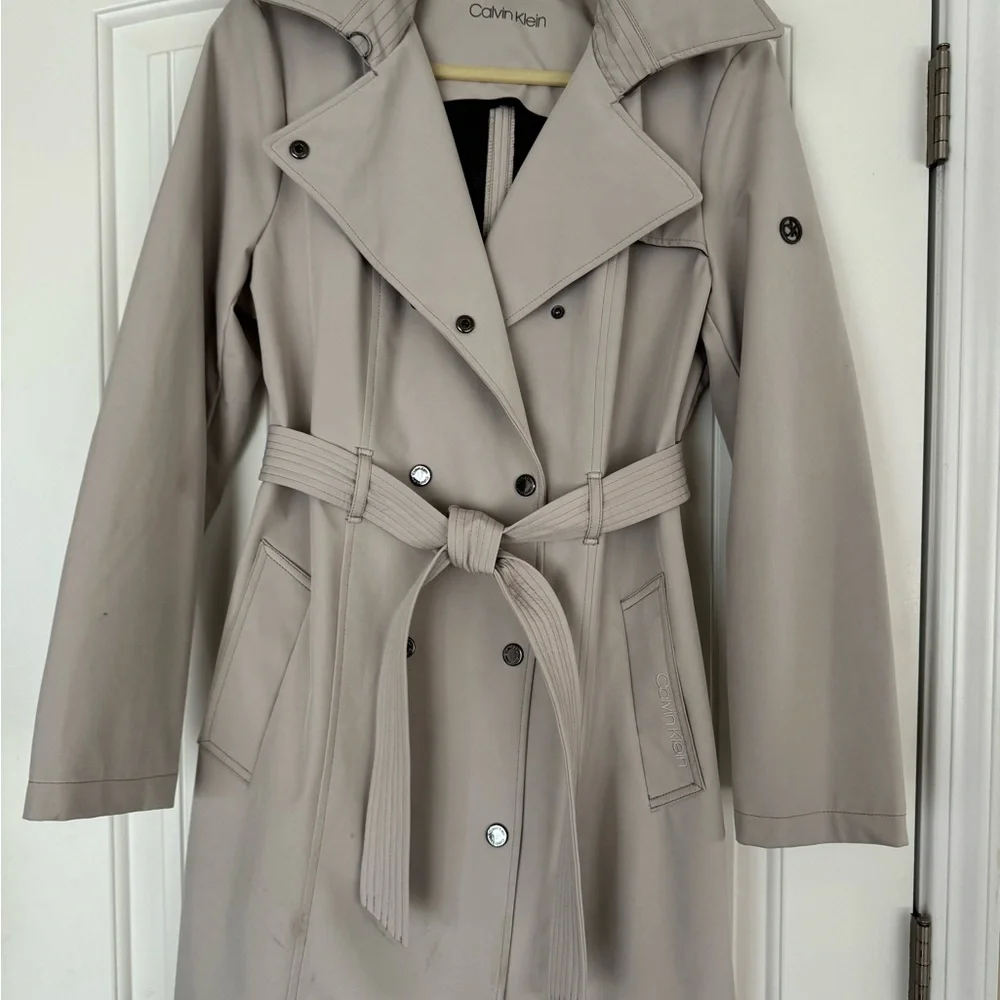 Calvin Klein Trench Coat with Belted Waist - Picture 2 of 7